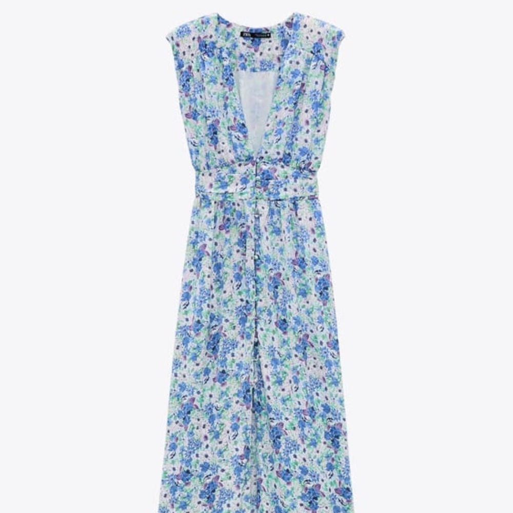 Zara Printed Midi Dress Blue Floral